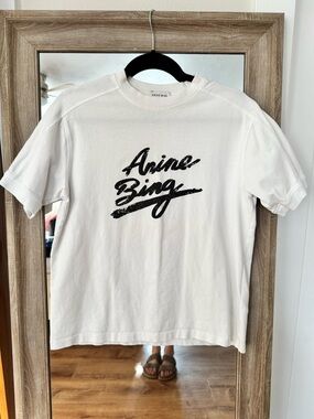 Anine Bing White Tee with Black Script Detail